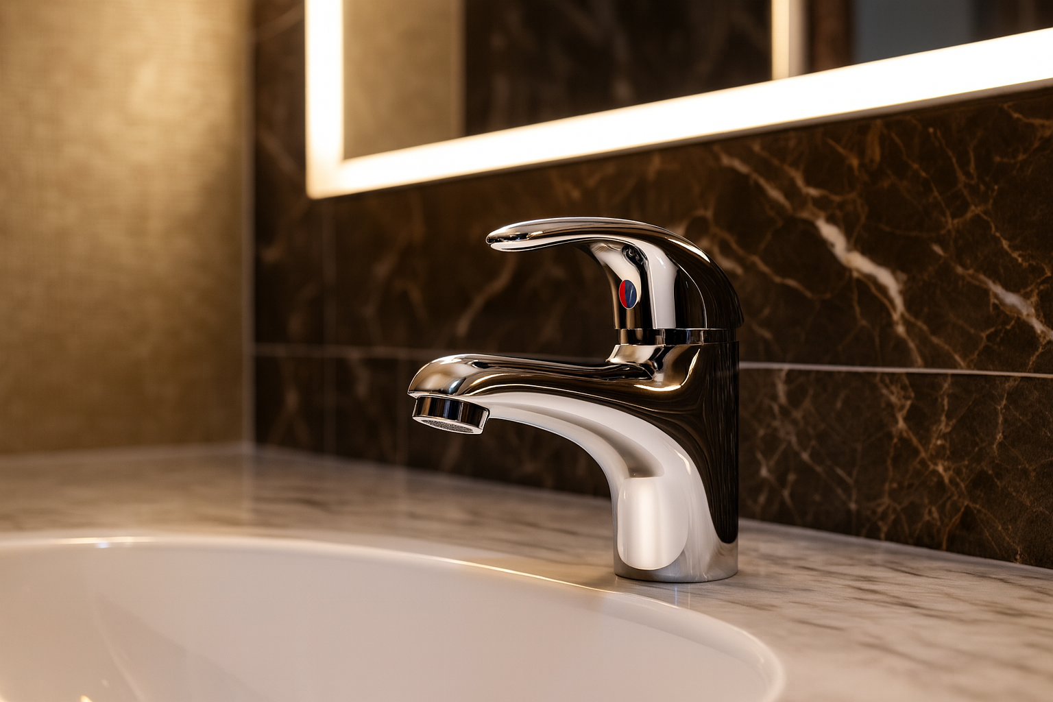 Installation luxueuse sur plan vasque en marbre