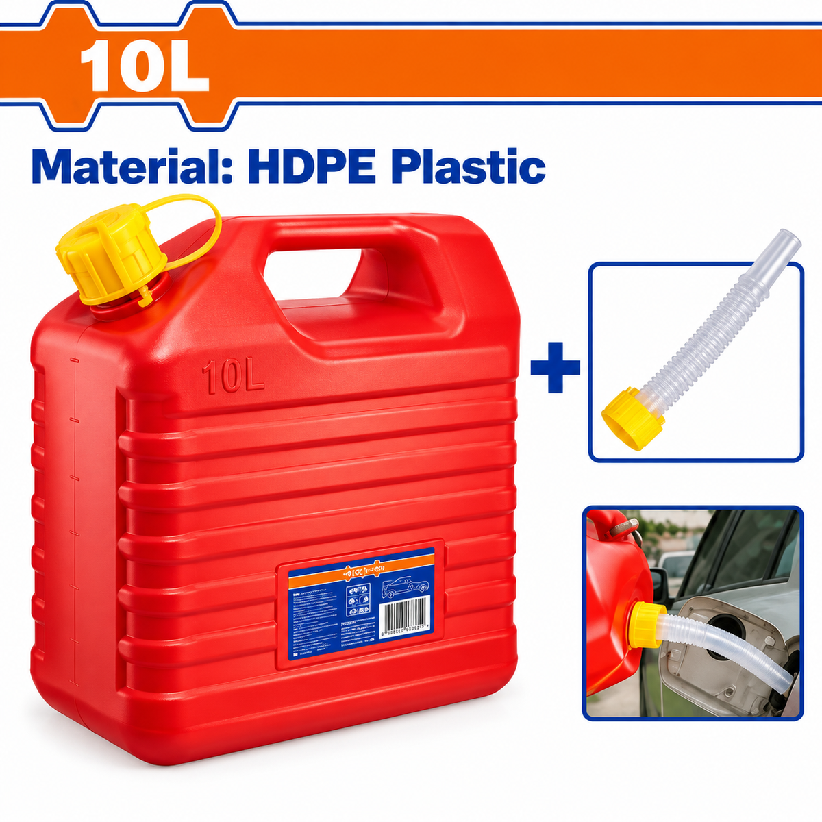 Jerricans plastiques WADFOW WQY2310 capacités 10 litres, avec poignée et bouchon, pour stockage et transvasement de liquides compatibles | SQES Tunisie
