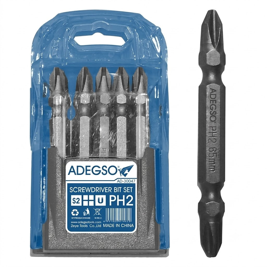Jeu de 10 embouts doubles PH2 65 mm ADEGSO AD-30047 — Screwdriver Bits Set S2 PH2 pour visseuse compatible | SQES Tunisie
