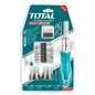 Jeu 24 tournevis à cliquet TOTAL TACSD30246 – 16 embouts 6,35x25mm SL PH PZ Torx, 7 douilles 1/4" 5-11mm, poignée cliquet
