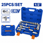 Jeu de 25 Pièces Clé Cliquet 1/2" Cr-V WADFOW WST2D25 — Coffret Douilles Chrome-Vanadium Mécanique Auto Atelier | SQES Tunisie

