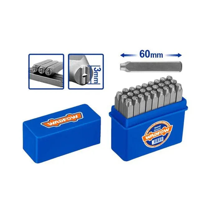 Jeu 27 Poinçons Lettres A-Z WADFOW WCC9593 — 6mm + 9 Chiffres 3mm Acier Carbone HRC48-52 Marquage Métal Bois Cuir | SQES Tunisie
