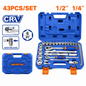 Jeu de 43 Pièces Clé Cliquet 1/2"+1/4" Cr-V WADFOW WST3D43 — Coffret Double Entraînement Chrome-Vanadium Mécanique Atelier | SQES Tunisie
