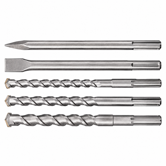 Jeu 5 forets et burins SDS-MAX VALEX 1461218 avec forets béton Ø16, Ø18 et Ø22 mm et deux burins pour perçage et démolition | SQES Tunisie

