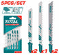 Jeu de 5 lames de scie sauteuse TOTAL TAC51051 – 2 lames bois, 2 lames métal, 1 lame aluminium, acier robuste, compatibilité universelle
