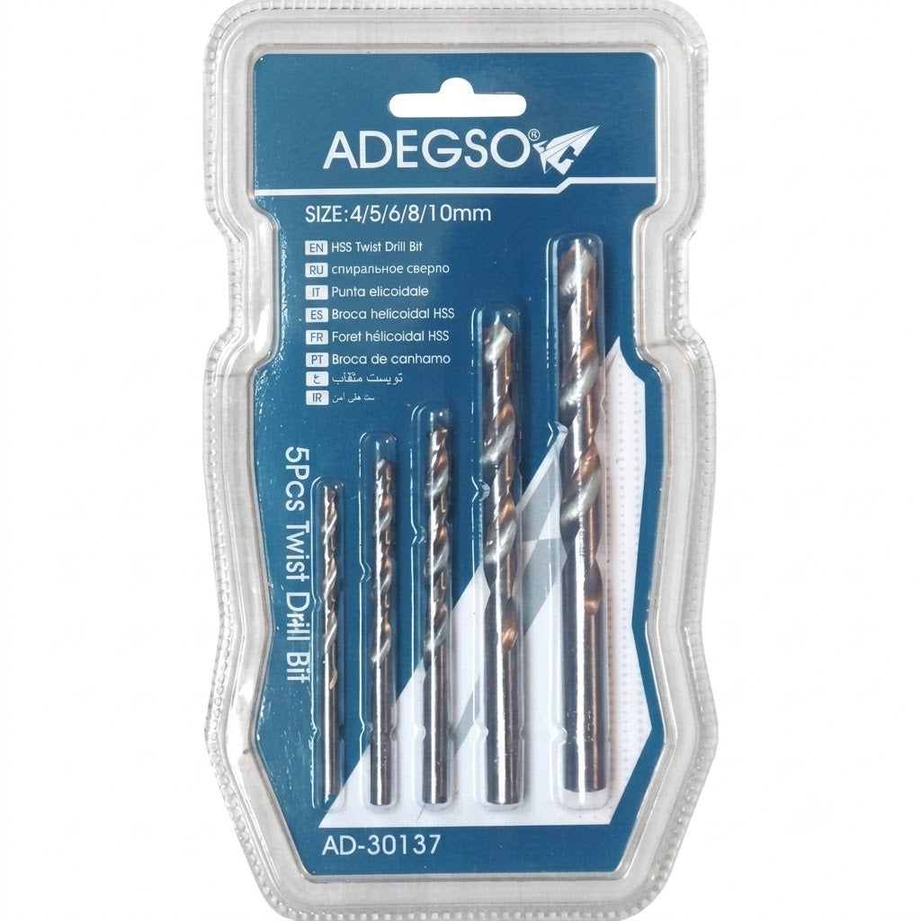 Jeu de 5 mèches acier 4 5 6 8 10 mm ADEGSO AD-30137 — 5PCS Twist Drill Bit pour perceuse compatible | SQES Tunisie
