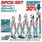 Jeu TOTAL THT2K0588 de 5 pinces Cr-V : universelle, coupante, bec long, multiprise et articulation coulissante avec poignées TPR.