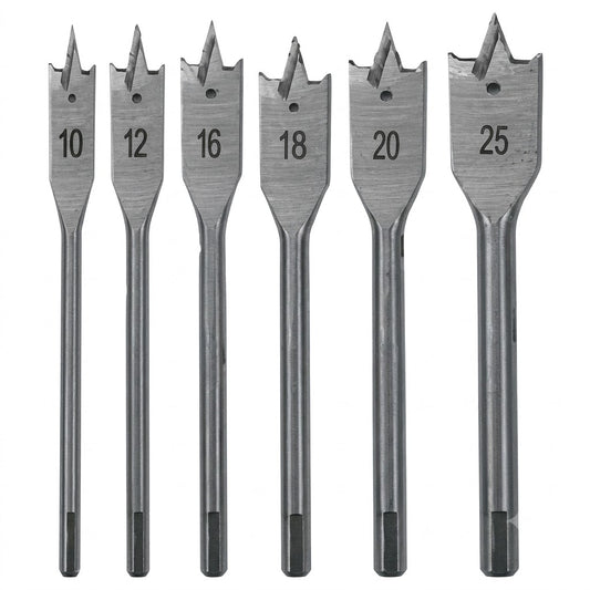 Jeu de 6 mèches plates pour bois 10 à 25 mm ADEGSO AD-30122 — Wood Flat Drill Bit Set 6 pièces pour perceuse compatible | SQES Tunisie
