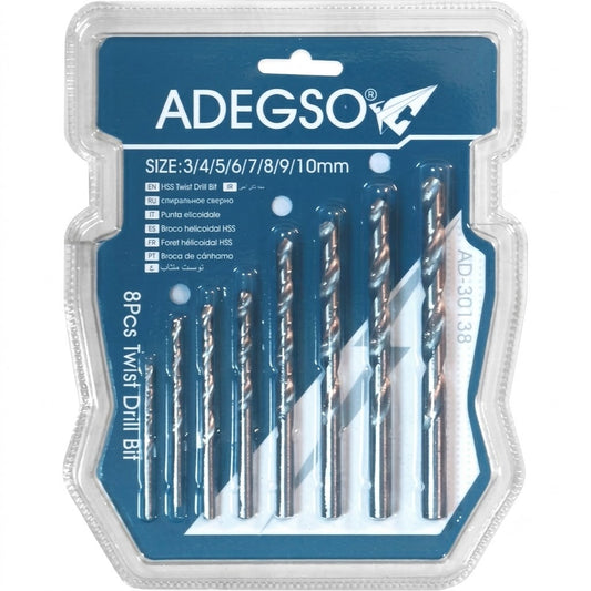 Jeu de 8 mèches acier 3 à 10 mm ADEGSO AD-30138 — 8PCS Twist Drill Bit pour perceuse compatible | SQES Tunisie
