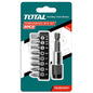 Jeu 9 embouts tournevis TOTAL TACSD3091 – acier S2, PH1/2/3, SL4/5,5/6,5, PZ1/2 + porte-embout magnétique à dégagement rapide
