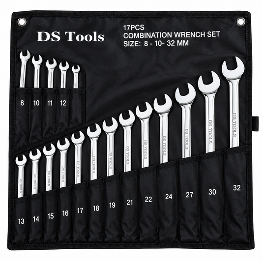 Jeu de clés mixtes DS Tools couvrant une plage de 8 à 24 mm pour travaux de mécanique, maintenance et serrage.