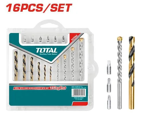 Jeu 16 Pièces Forets & Embouts TOTAL TACSD3165 HSS Maçonnerie Tournevis SL PH PZ — SQES Tunisie
