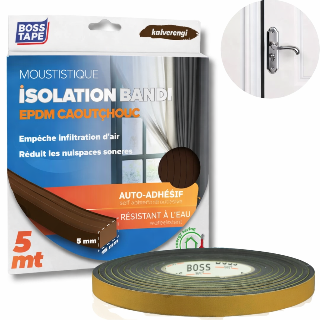 Joint étanchéité EPDM 6mm marron Boss Tape – isolation thermique portes et fenêtres, stop courants d'air, baies vitrées et vérandas
