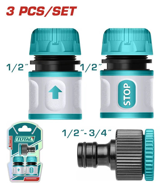 Kit 3 raccords d'arrosage TOTAL THWS030301 – connexions étanches, résistants UV, installation rapide, compatibles tuyaux standard, jardin et irrigation