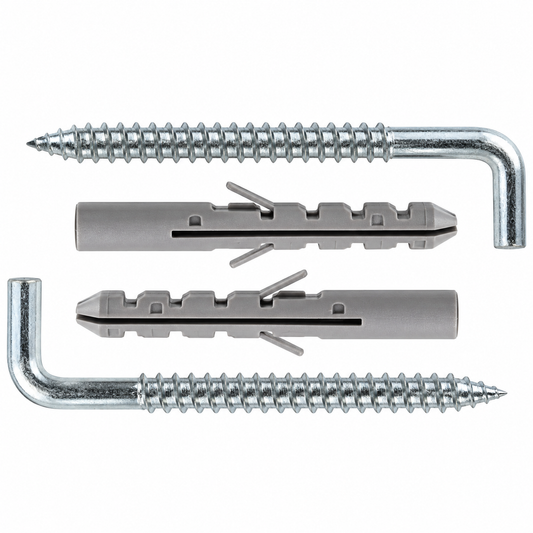 Kit de fixation 10×75 mm pour montage mural de chauffe-eau ou chaudière compatible, avec éléments d'ancrage adaptés au support.