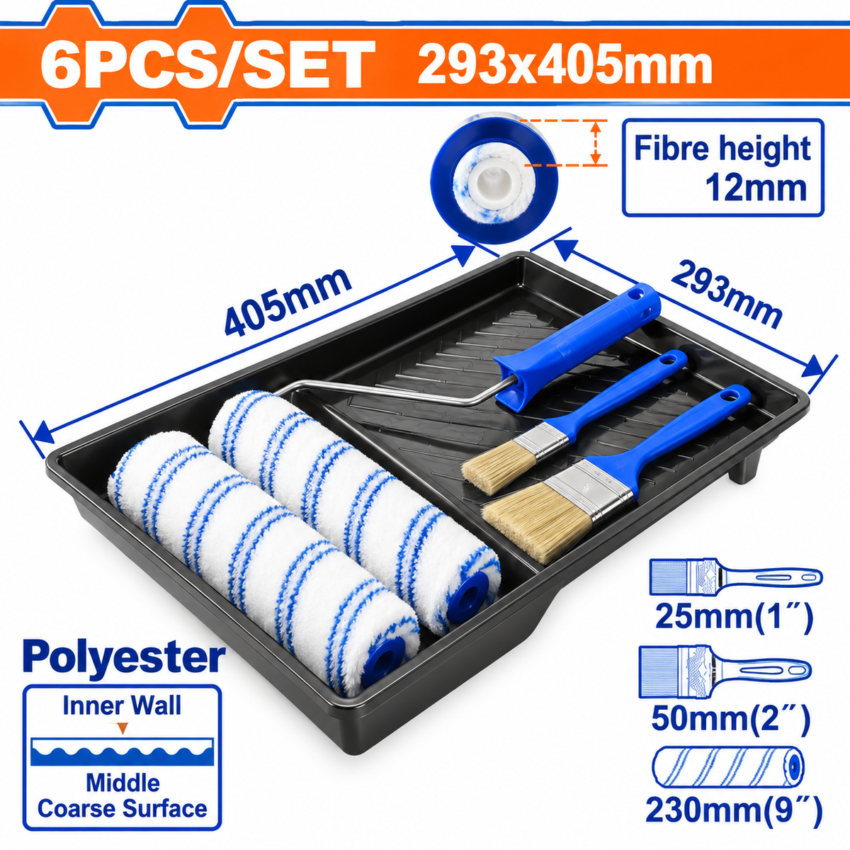 Kit de peinture WADFOW WCB3H62 avec bac d’environ 405 × 293 mm et rouleau 230 mm pour les grandes surfaces murales intérieures | SQES Tunisie
