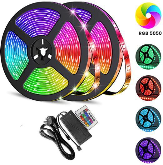 lot de 2  Ruban LED RGB 5m, 4 couleurs, avec télécommande