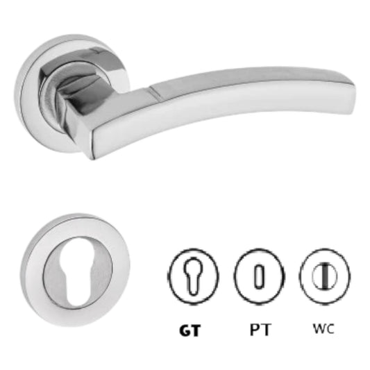 Poignée de porte chromée/satinée avec Rosace LAMA