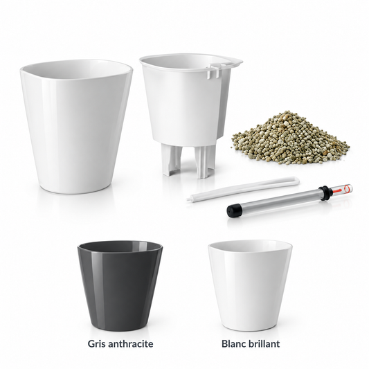 LECHUZA DELTINI Premium Blanc brillant 14900 et Gris anthracite 14903, pot de table avec réservoir d’eau 0,5 L et volume de plantation 1,2 L, pour petites plantes et décoration de bureau | SQES Tunisie
