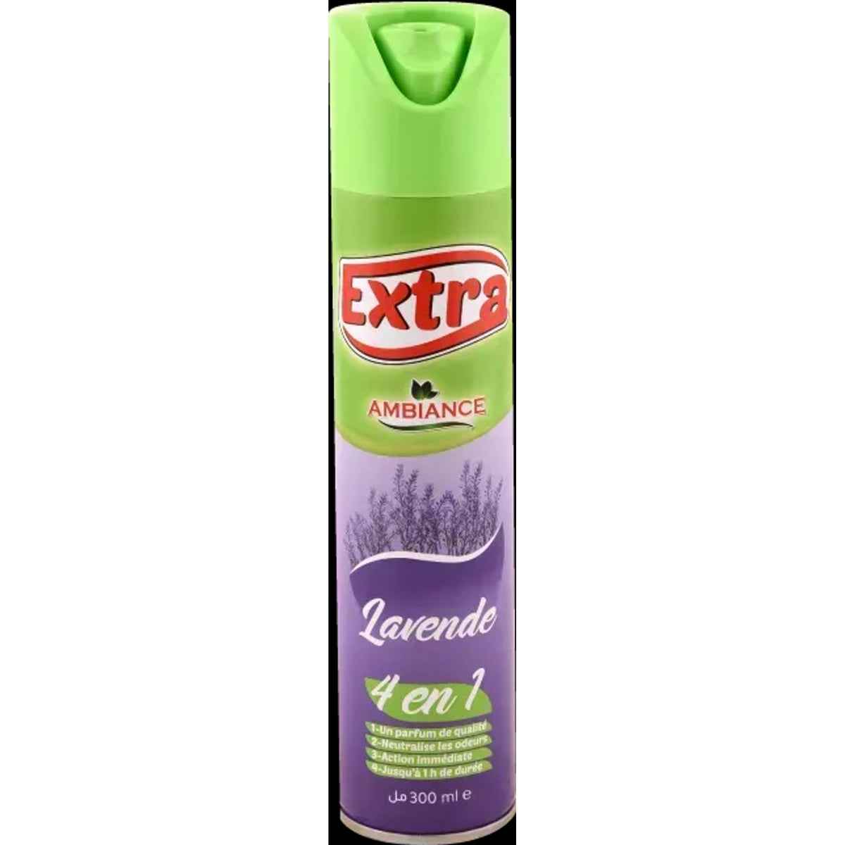 EXTRA Ambiance Lavande 300 ml – photographie du conditionnement, fond blanc, carré 2048 × 2048 px, SQES Tunisie