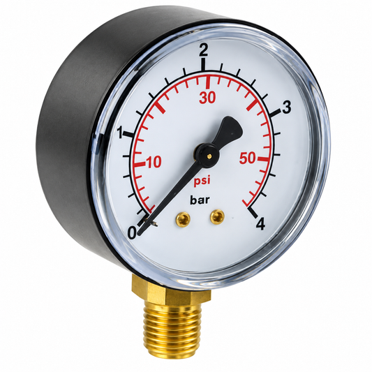 Manomètre sec MARTIGRAP Ø50 mm, raccord inférieur 1/4", classe 1,6 EN 837-1, disponible en 0–10 et 0–16 bar.