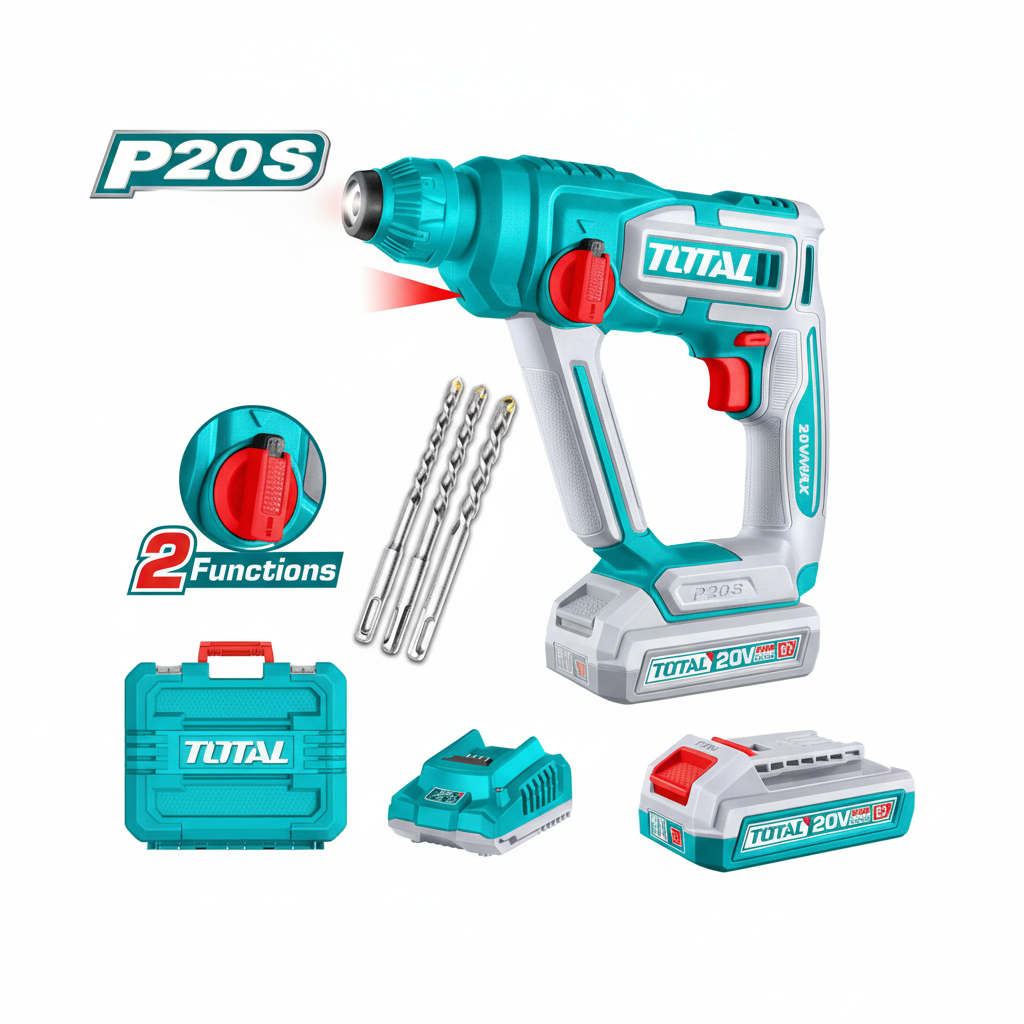 Marteau perforateur sans fil TOTAL TRHLI201681 20V SDS-Plus 16mm béton 1,5J LED batterie 2Ah – SQES Tunisie
