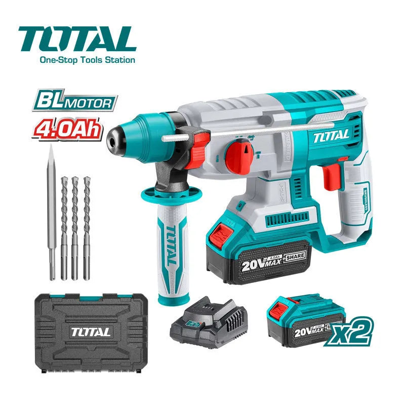 Marteau Perforateur TOTAL TRHLI202287 SDS+ 20V Brushless 2J Ø26mm Kit 2 Batteries 4Ah — SQES Tunisie

