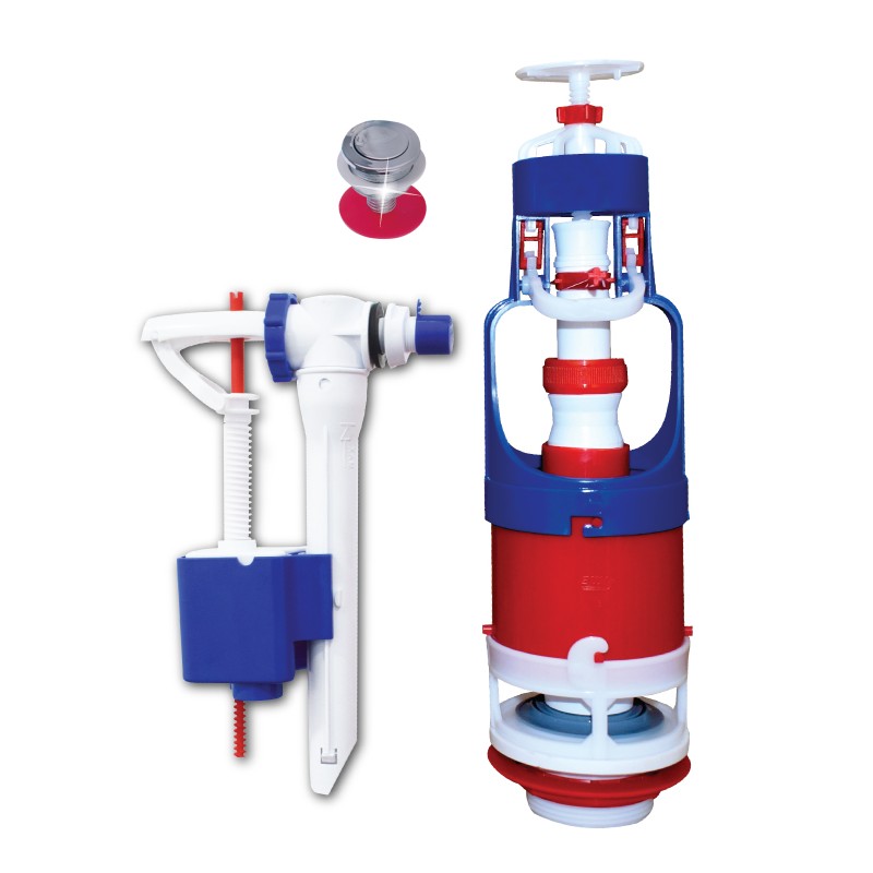 Mécanisme de chasse d'eau à poussoir ROSA EJIM avec flotteur compact latéral – économie d'eau, installation facile, compatible réservoir WC standard
