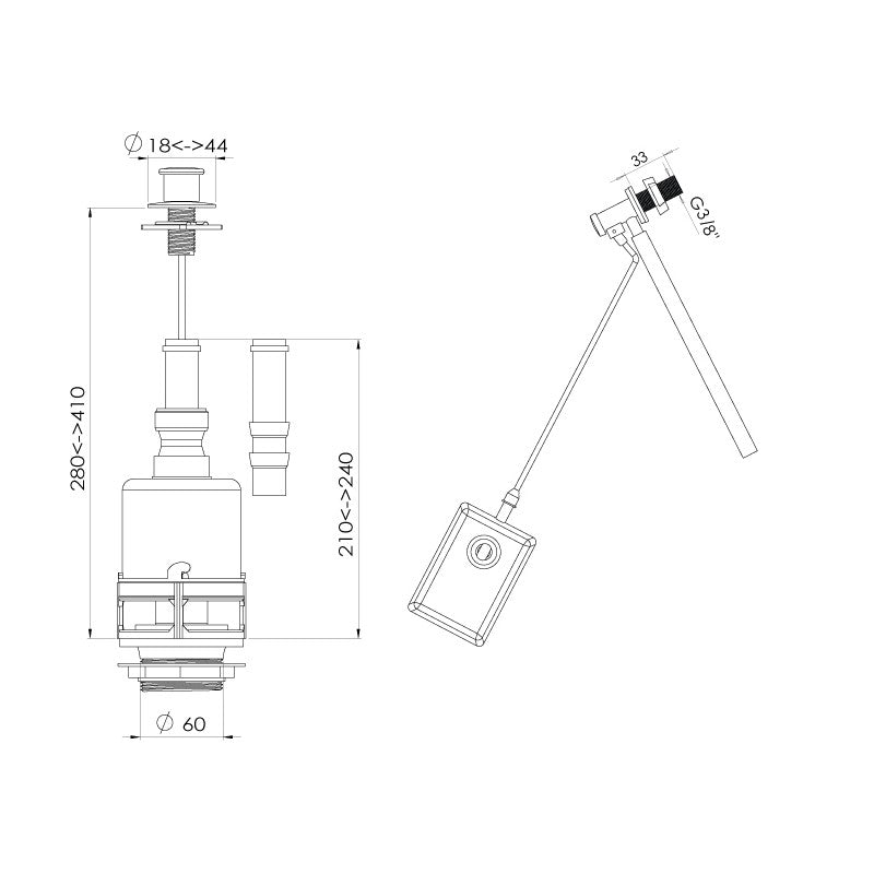 MECANISME DE CHASSE A TIRETTE "ROSA" AVEC FLOTTEUR STANDARD - EJIM - SQES