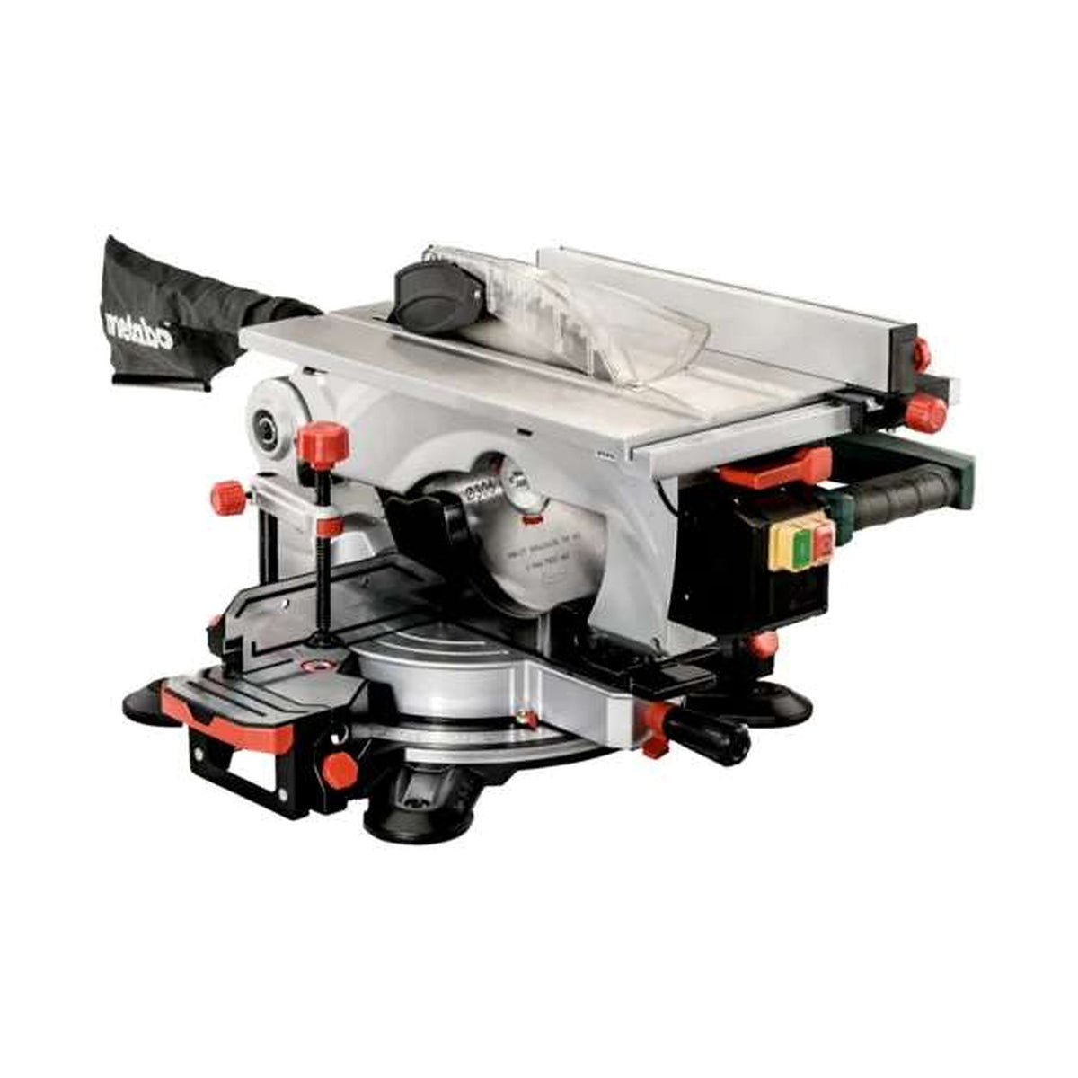 Scie à onglet et scie circulaire de table METABO KGT 305 M, référence 619004000 – photographie réelle du produit et accessoires, fond blanc 1254 × 1254 px, SQES Tunisie