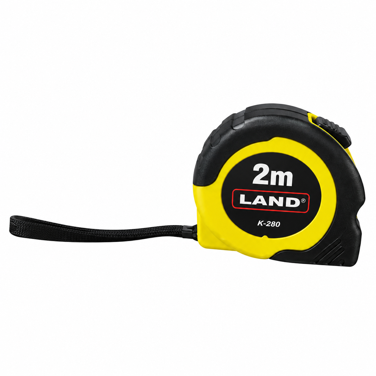 Mètre ruban rétractable LAND disponible en 2 m pour bricolage, menuiserie, chantier et mesures courantes.