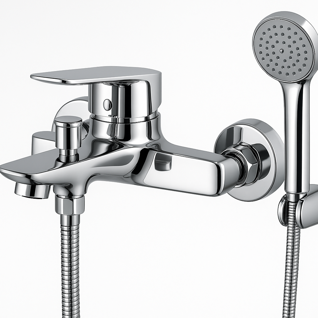 Mitigeur bain douche chrome FRAMO C200 kit complet – douchette ergonomique + flexible anti-torsion + support mural, fabrication italienne premium
