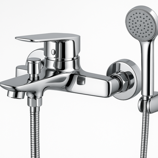 Mitigeur bain douche chrome FRAMO C200 kit complet – douchette ergonomique + flexible anti-torsion + support mural, fabrication italienne premium
