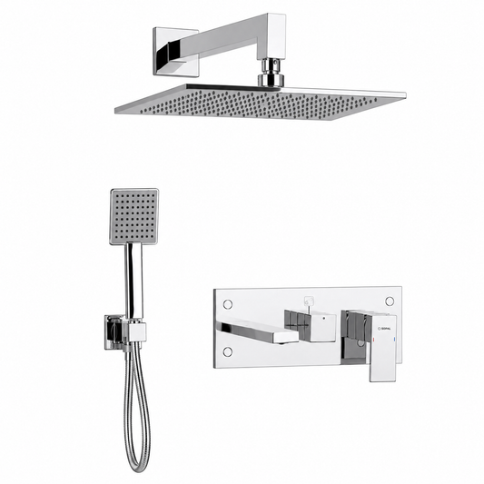 SOPAL Mitigeur Bain/Douche Encastré 3 Sorties Rain Shower Mural Série El Jem Réf. 06FAA04 — Inverseur Automatique 3 Voies, Bec Bain + Rain Shower Mural, Cartouche Céramique Ø40mm Water Saving, Chromé NF EN ISO 1456, Laiton, Garantie 5 Ans, Made in Tunisia | SQES Tunisie
