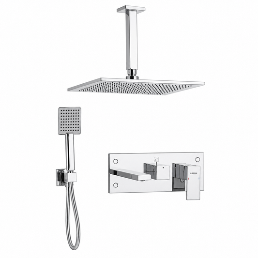 SOPAL Mitigeur Bain/Douche Encastré 3 Sorties Rain Shower Plafonnier Série El Jem Réf. 06FDA04 — Inverseur Automatique 3 Voies, Bec Bain + Rain Shower Plafonnier, Cartouche Céramique Ø40mm Water Saving, Chromé NF EN ISO 1456, Laiton, Garantie 5 Ans, Made in Tunisia | SQES Tunisie

