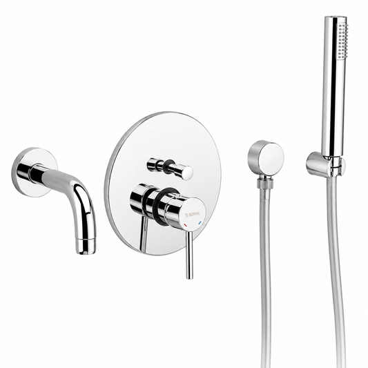 SOPAL Mitigeur de Bain/Douche Encastré Série Bizerte Réf. 06B2A04 — Inverseur Automatique Verrouillable, Air Power, Energy Saving, Water Saving, Cartouche Céramique Ø35mm, Raccordement G1/2", Chromé NF EN ISO 1456, Laiton, Garantie 5 Ans, Made in Tunisia | SQES Tunisie
