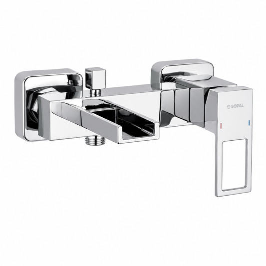 SOPAL Mitigeur Bain/Douche Mural Série Zaghouan Réf. 06F3A04 — Bec Bain Intégré, Inverseur Automatique Verrouillable, Cartouche Céramique Ø35mm Water Saving, Chromé NF EN ISO 1456, Laiton, Garantie 5 Ans, Made in Tunisia | SQES Tunisie
