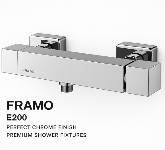 Mitigeur douche chrome mural FRAMO E200 – design minimaliste épuré, anti-traces, cartouche céramique nouvelle génération, fabrication italienne premium
