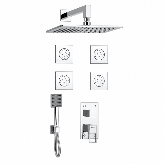 SOPAL Mitigeur Douche Encastré Hydromassage Rain Shower Mural Série Zaghouan Réf. 06FNA04 — Cartouche Céramique Ø40mm Water Saving, Chromé NF EN ISO 1456, Laiton, Garantie 5 Ans, Made in Tunisia | SQES Tunisie
