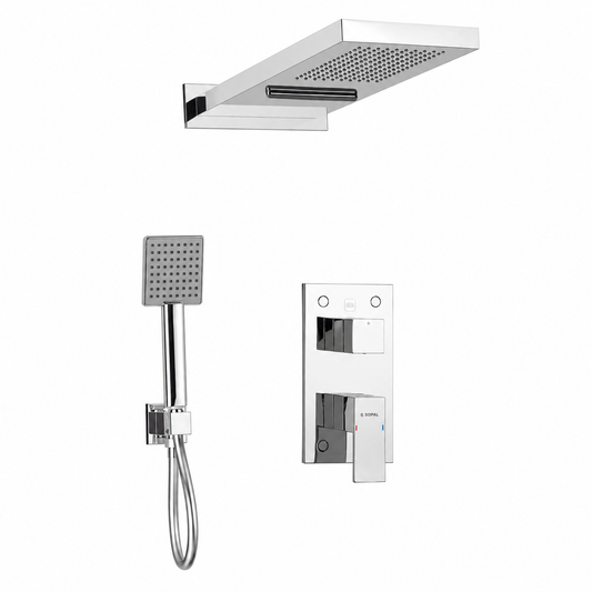 SOPAL Mitigeur de Douche Encastré Pommeau Mural Double Jet Réf. 06F7A04 — Kit Complet, Douchette à Main, Bras Mural, Flexible, Water Saving, Cartouche Céramique Ø35mm, Chrome NF EN ISO 1456, Garantie 5 Ans, Made in Tunisia | SQES Tunisie
