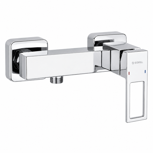 SOPAL Mitigeur de Douche Mural Série Zaghouan Réf. 06F2A04 — Bec Design en U, Cartouche Céramique Ø40mm Water Saving, Chromé NF EN ISO 1456, Laiton, Garantie 5 Ans, Made in Tunisia | SQES Tunisie

