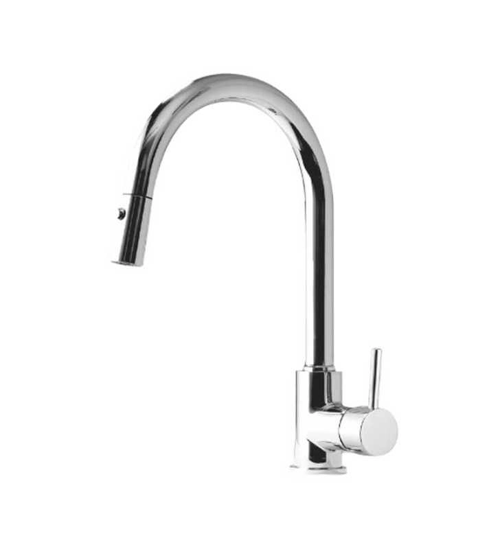 Mitigeur évier chrome FRAMO CHR 603 avec douchette extractible rétractable – 2 jets, bec 360°, cartouche céramique 40mm, testé 500 000 cycles, certification CE
