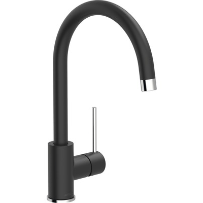 Mitigeur évier FRAMO 518 bicolore noir mat et chrome brillant – laiton massif, cartouche céramique 40mm, bec pivotant 360°, fabrication italienne
