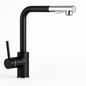 Mitigeur évier FRAMO 620 noir mat avec douchette extractible – double jet, bec pivotant 360°, cartouche céramique, fabrication italienne premium
