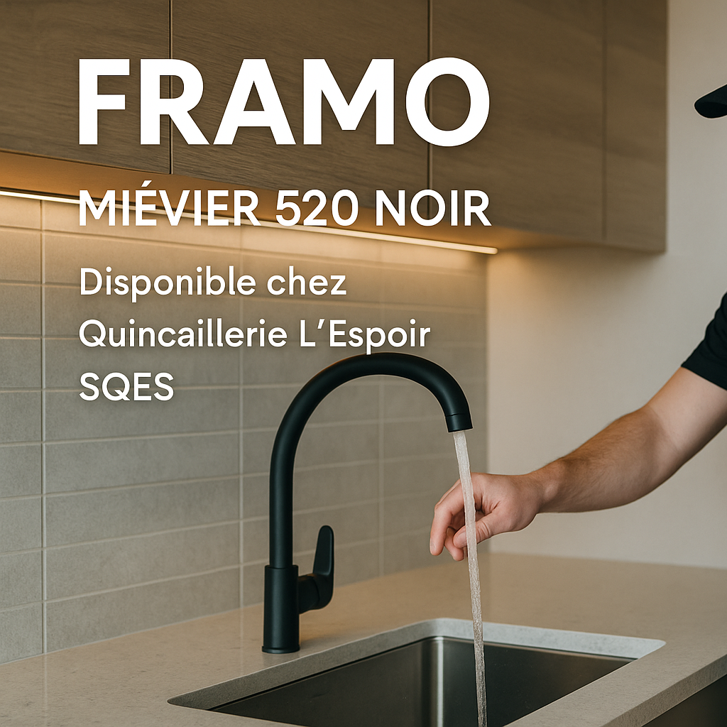 Mitigeur évier FRAMO M 520 noir mat – bec haut courbé, cartouche céramique, fabrication italienne premium, design contemporain anti-traces

