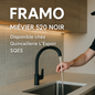 Mitigeur évier FRAMO M 520 noir mat – bec haut courbé, cartouche céramique, fabrication italienne premium, design contemporain anti-traces
