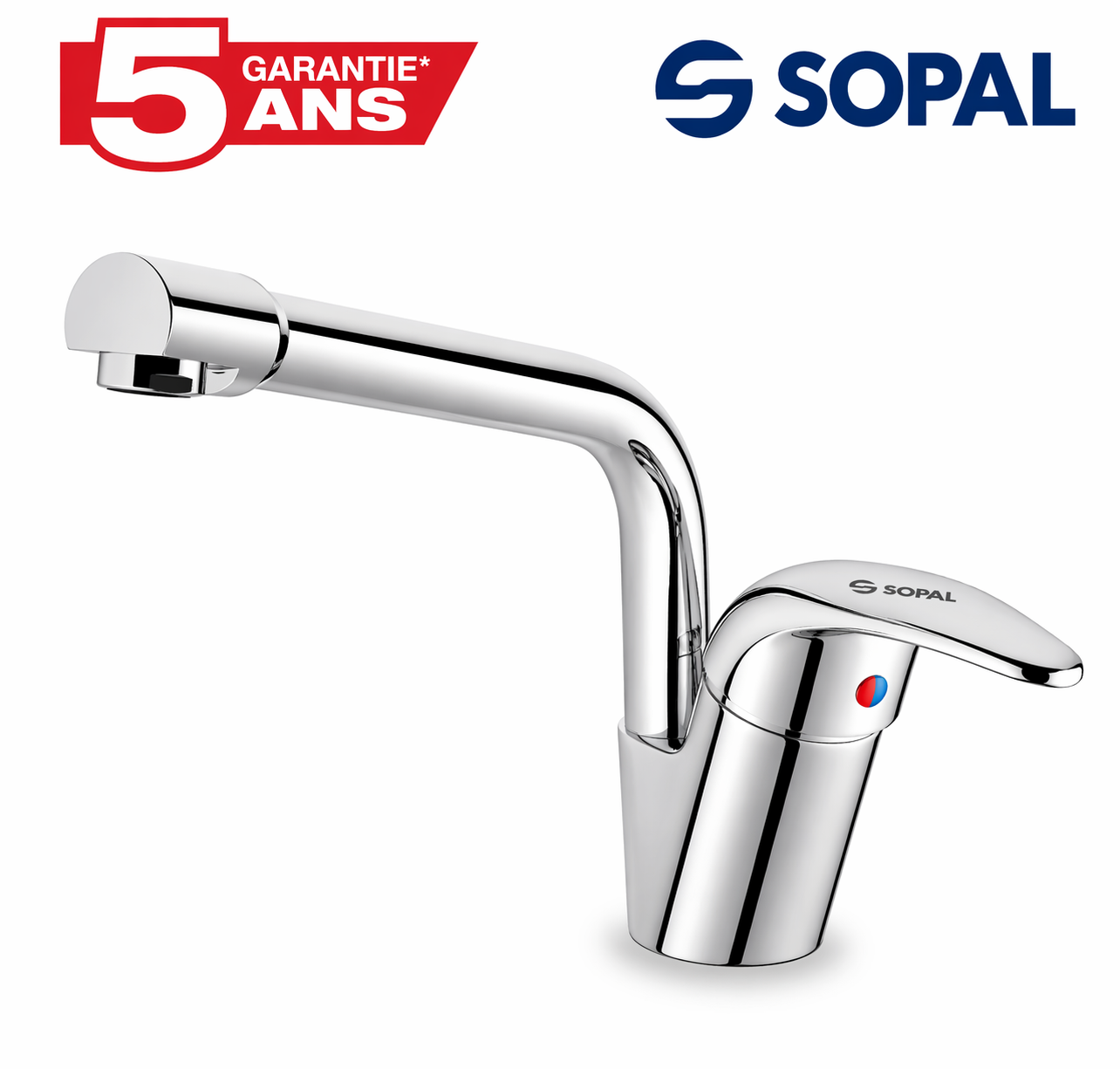 Mitigeur évier SOPAL Série Djerba chromé, cartouche céramique Ø35mm, garantie 5 ans | SQES Tunisie
