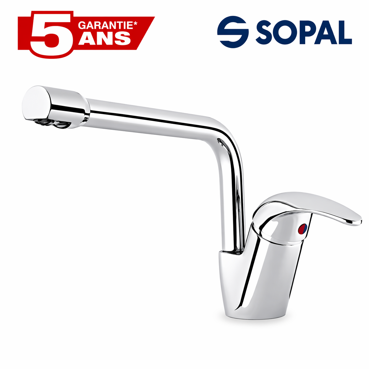 Mitigeur évier SOPAL Série Kerkennah 06CLA04 chromé brillant, cartouche céramique Ø35mm, garantie 5 ans | SQES Tunisie
