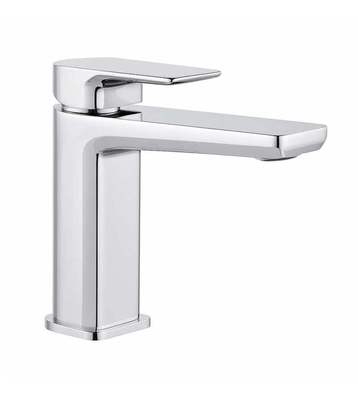Mitigeur lavabo chrome FRAMO E500 avec bonde de vidage incluse – design carré, résistant corrosion, kit complet, fabrication italienne premium
