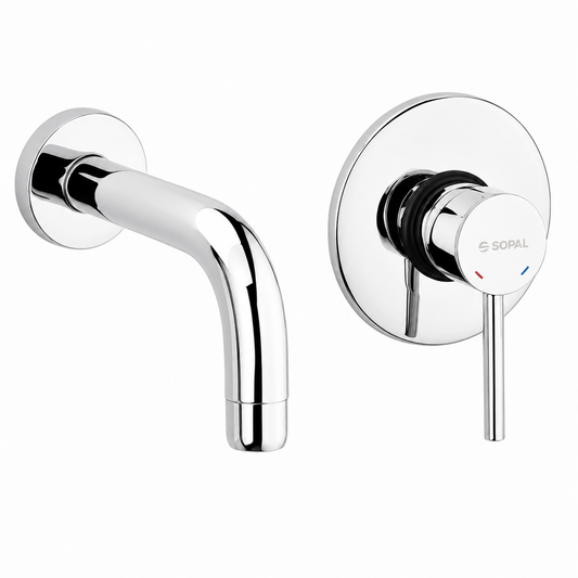 SOPAL Mitigeur de Lavabo Encastré Série Bizerte Réf. 06B4A04 — Bec Orientable 270°, Air Power, Energy Saving, Water Saving, Cartouche Céramique Ø35mm, Chromé NF EN ISO 1456, Laiton, Installation Murale Discrète, Garantie 5 Ans, Made in Tunisia | SQES Tunisie

